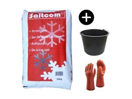 Pakket 3  40 zak strooizout 25 kg   1 emmer en 1 paar handschoenen Thermo GRATIS